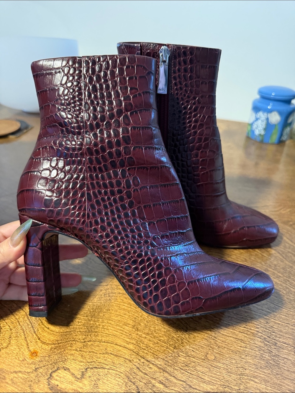 ALDO Torfiviel Burgundy Croc-Embossed Ankle Boots